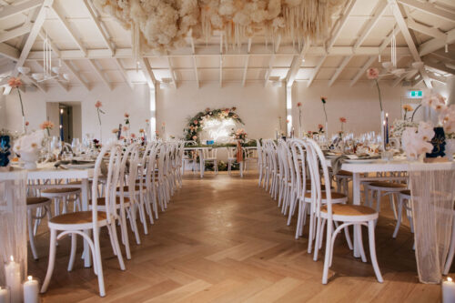 Wedding Reception Tables and Top Table backdrop, James Thomson Photography