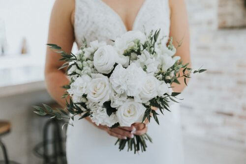 Seasonal white wedding bouquet